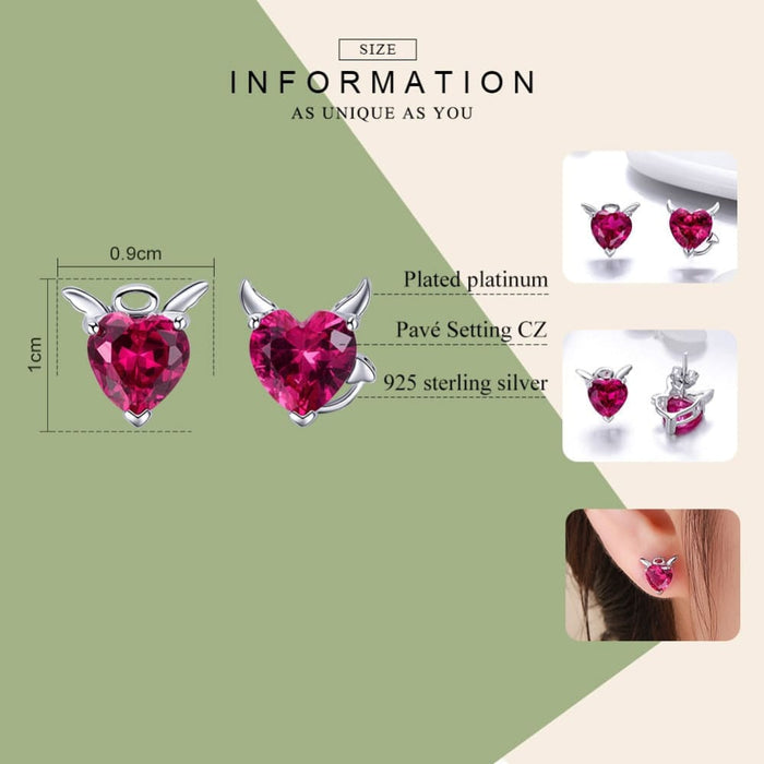 Fashion 925 Sterling Silver Angel And Devil Pink Cz Heart