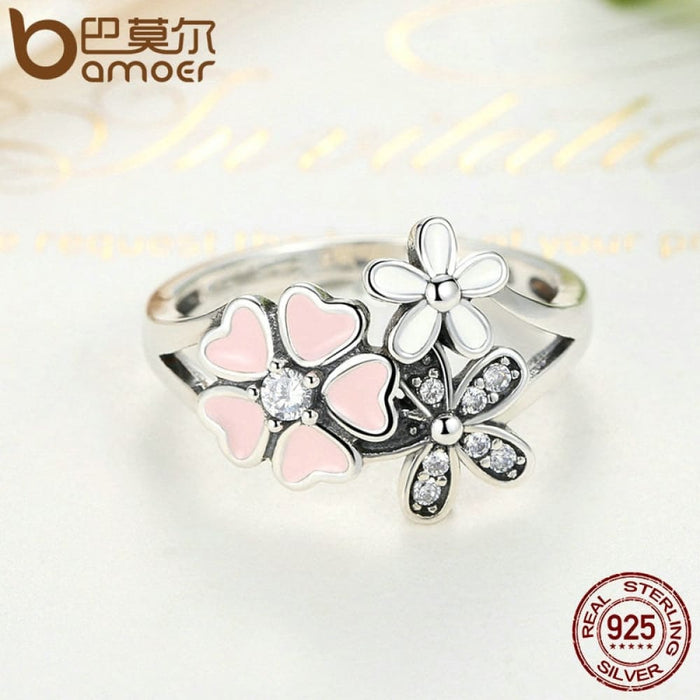 Fashion 925 Sterling Silver Pink Flower Poetic Daisy Cherry