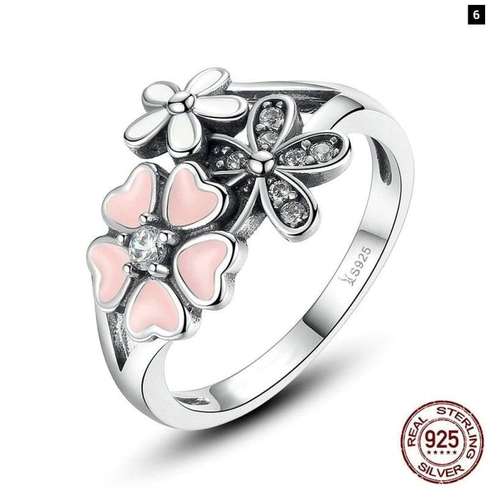 Fashion 925 Sterling Silver Pink Flower Poetic Daisy Cherry