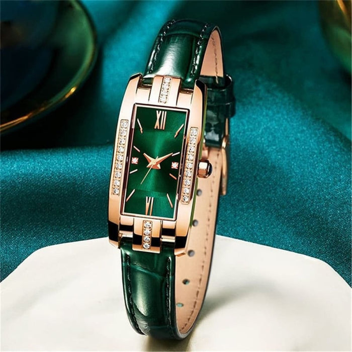 Fashion Diamond Square Watches Women Leather Quartz Watch