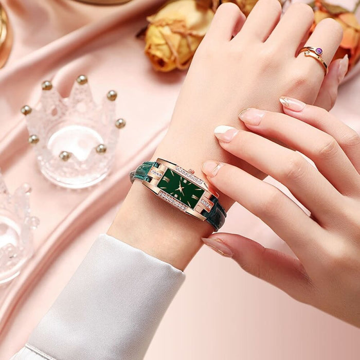 Fashion Diamond Square Watches Women Leather Quartz Watch