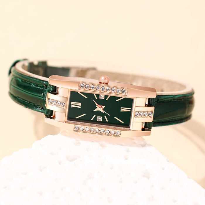 Fashion Diamond Square Watches Women Leather Quartz Watch