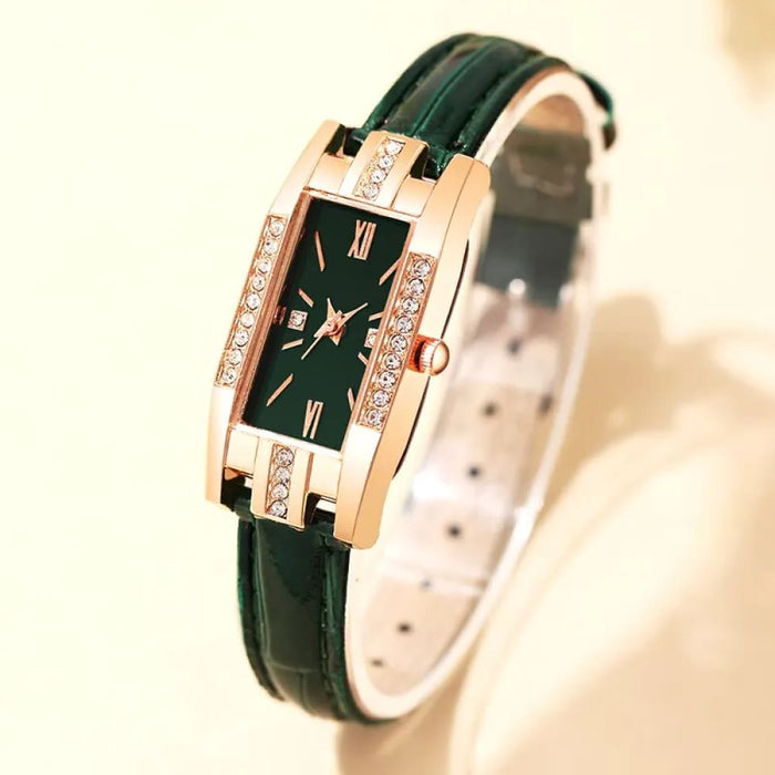 Fashion Diamond Square Watches Women Leather Quartz Watch