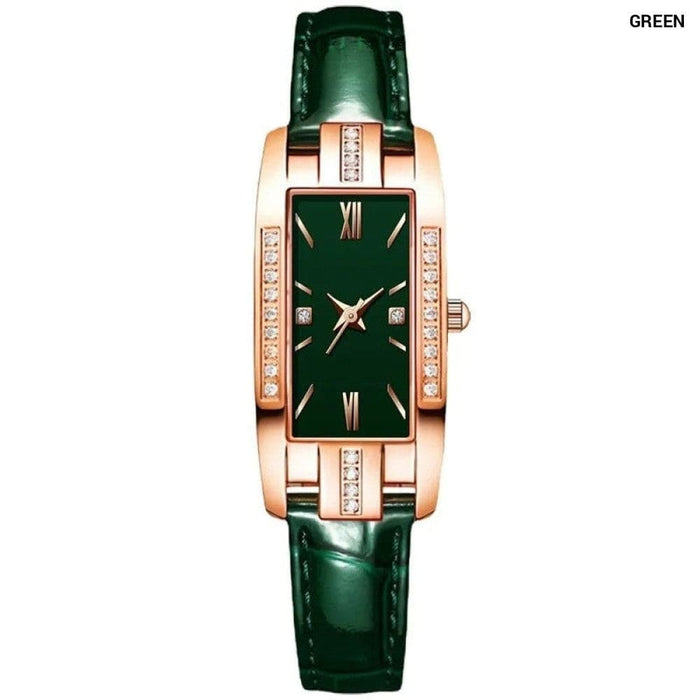 Fashion Diamond Square Watches Women Leather Quartz Watch