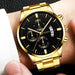 Fashion Men Gold Stainless Steel Watch Luxury Calendar