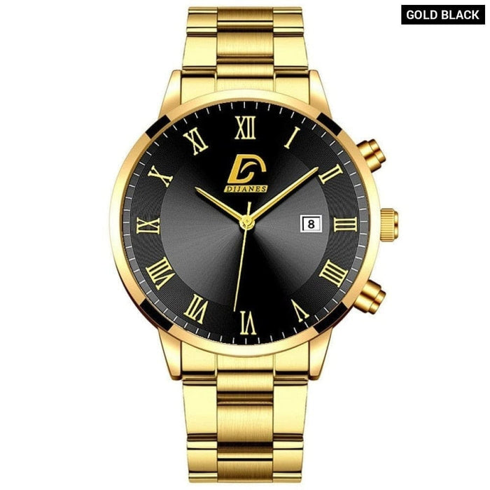 Fashion Mens Gold Stainless Steel Watches Luxury Minimalist