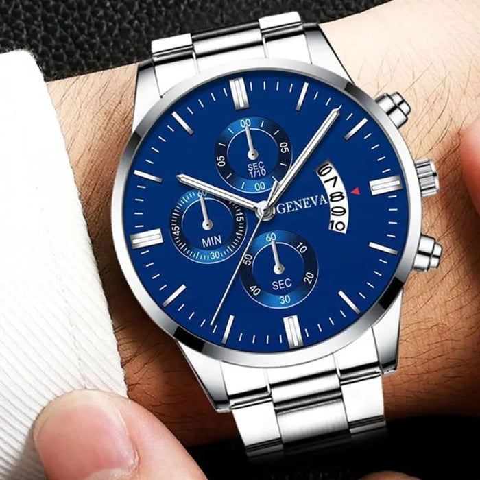 Fashion Mens Silver Stainless Steel Quartz Wrist Watch