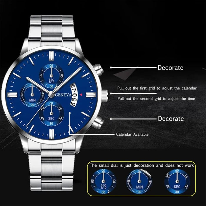 Fashion Mens Silver Stainless Steel Quartz Wrist Watch