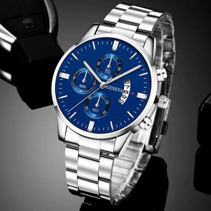 Fashion Mens Silver Stainless Steel Quartz Wrist Watch