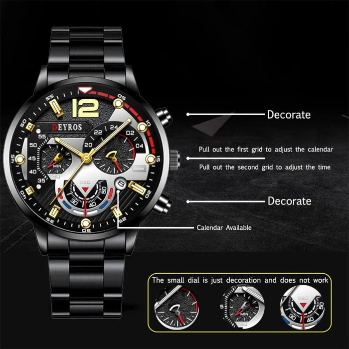 Fashion Mens Sports Watches Luxury Stainless Steel Quartz