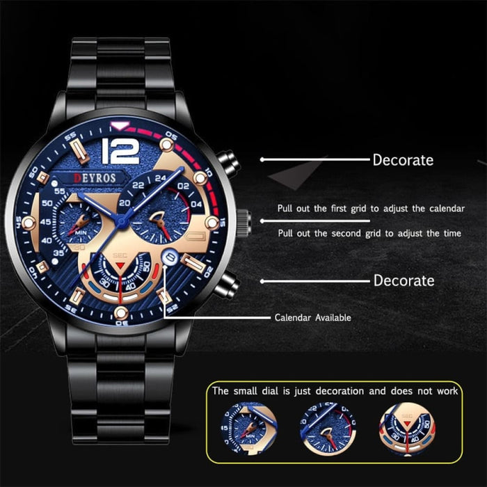 Fashion Mens Stainless Steel Watches Quartz Wristwatch