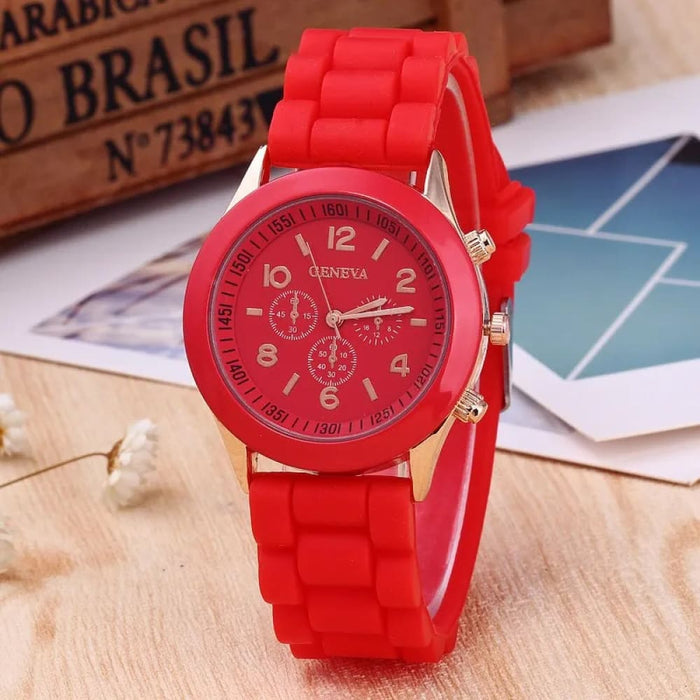 Fashion Women Watches Elegant Red Silicone Quartz Watch