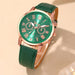 Fashion Women Watches Green Leather Quartz Wrist Watch