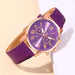 Fashion Women Watches Ladies Purple Leather Quartz Wrist