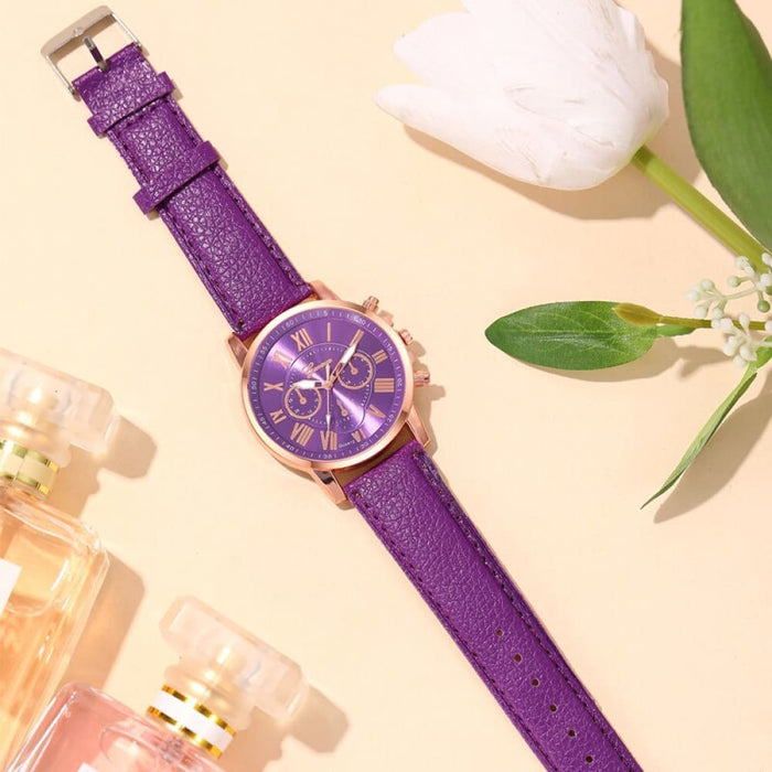 Fashion Women Watches Ladies Purple Leather Quartz Wrist