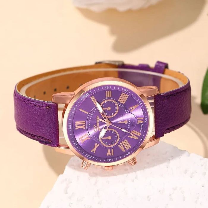 Fashion Women Watches Ladies Purple Leather Quartz Wrist