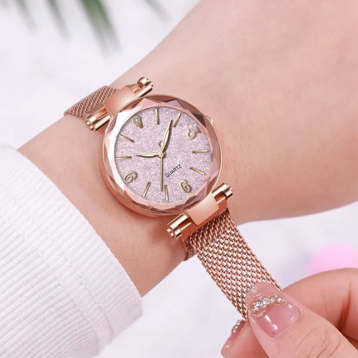 Fashion Women Watches Simple Rose Gold Mesh Belt Magnetic