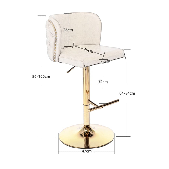 2x Faux Leather Golden Base Swivel Bar Stools - Beige