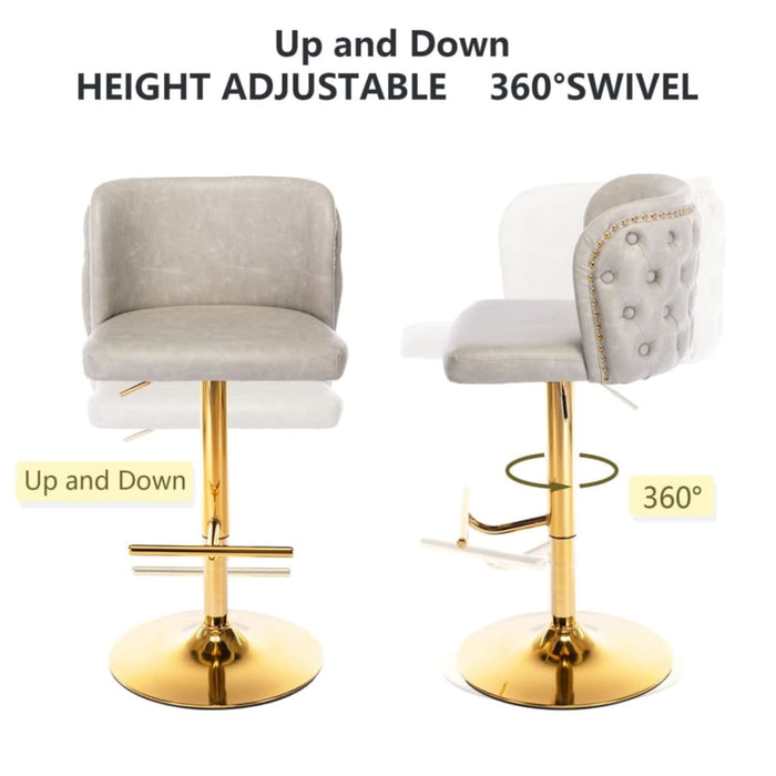 2x Faux Leather Golden Base Swivel Bar Stools - Beige