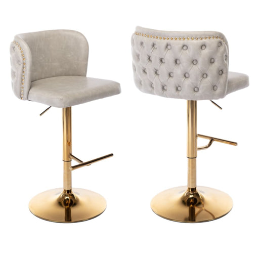 2x Faux Leather Golden Base Swivel Bar Stools - Beige