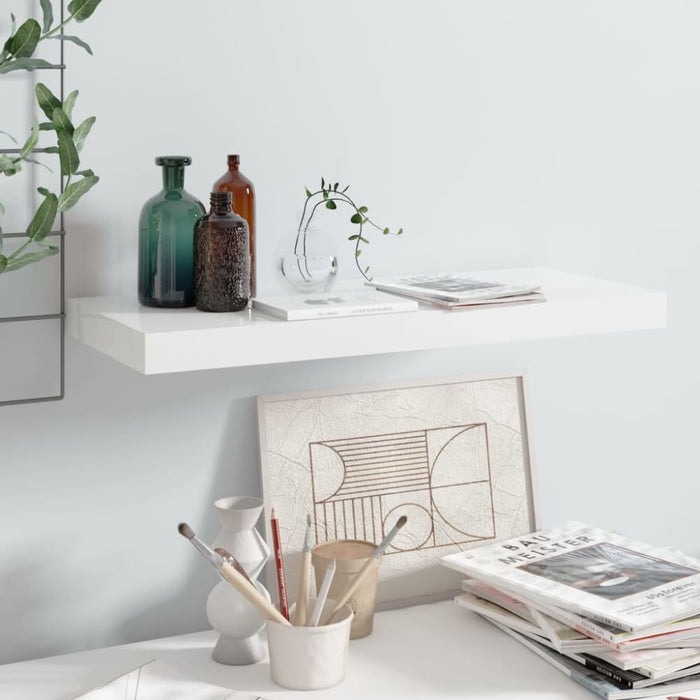 Floating Wall Shelf Glossy Look White Mdf Txtian