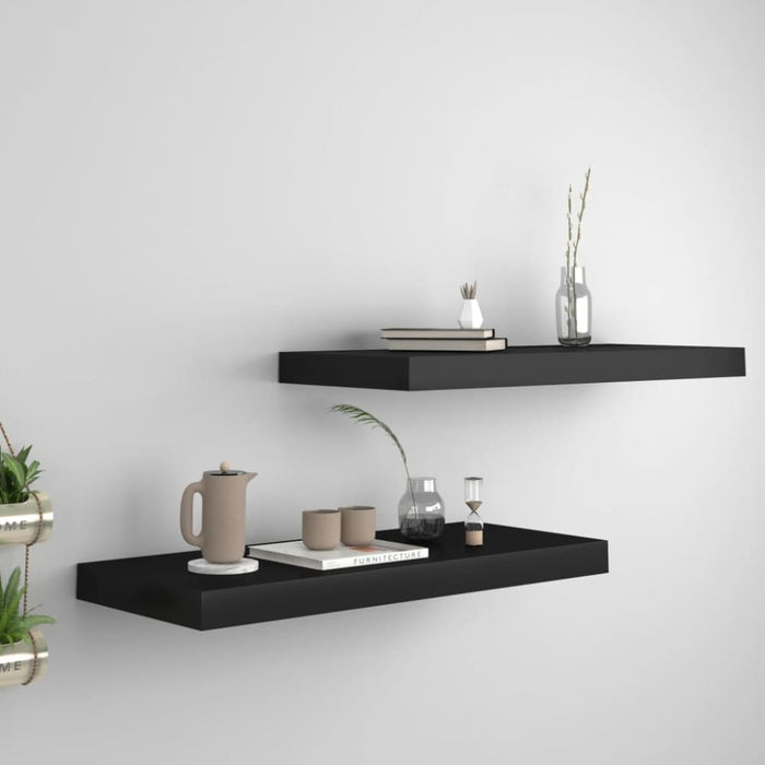 Floating Wall Shelves 2 Pcs Black Mdf Txtntt