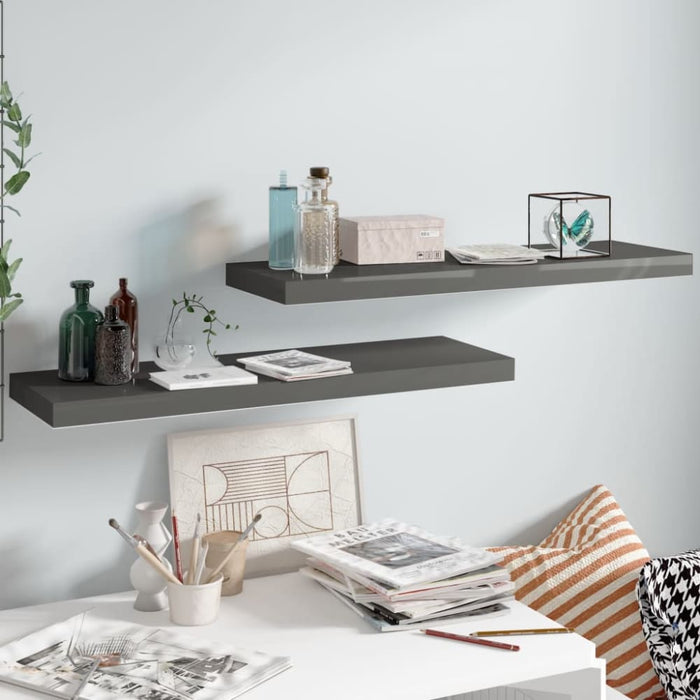 Floating Wall Shelves 2 Pcs Glossy Look Grey Mdf Txtika