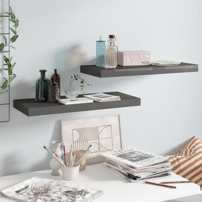 Floating Wall Shelves 2 Pcs Glossy Look Grey Mdf Txtiko