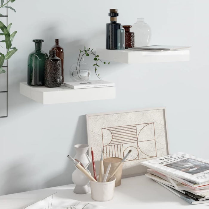 Floating Wall Shelves 2 Pcs Glossy Look White Mdf Txtiab