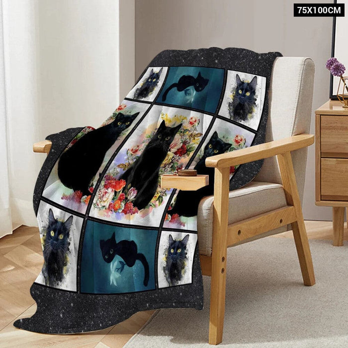 Floral Cat Throw Lightweight Blanket