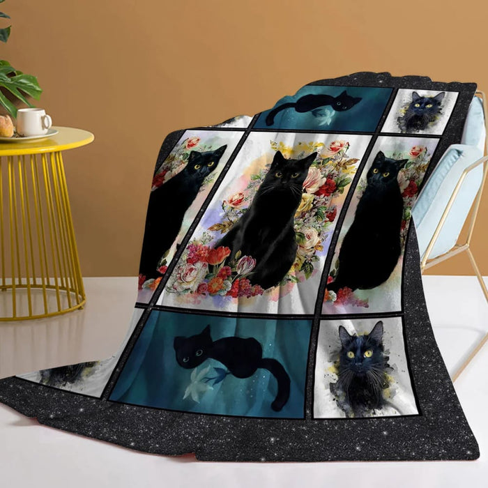 Floral Cat Throw Lightweight Blanket