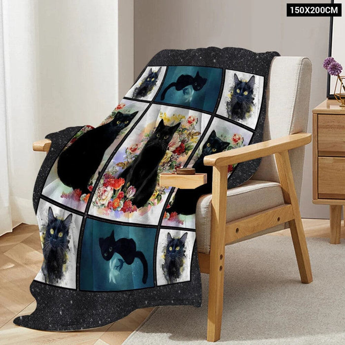 Floral Cat Throw Lightweight Blanket