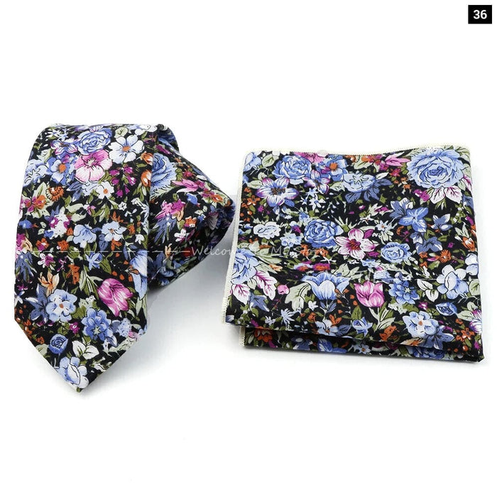 Floral Cotton Ties And Pocket Square Set For Business