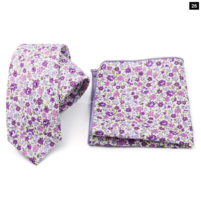 Floral Cotton Ties And Pocket Square Set For Business