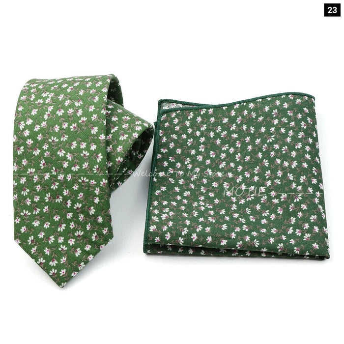 Floral Cotton Ties And Pocket Square Set For Business