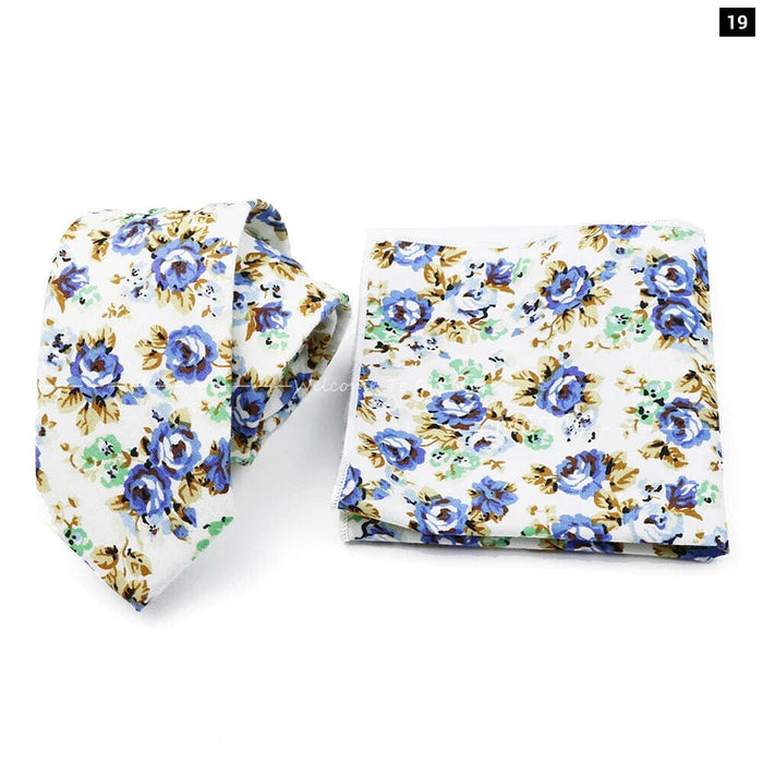 Floral Cotton Ties And Pocket Square Set For Business