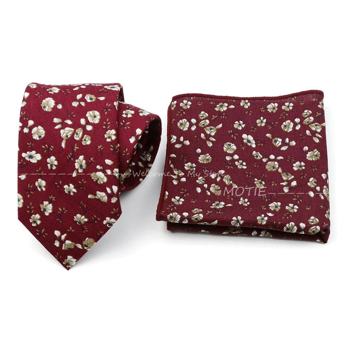 Floral Cotton Ties And Pocket Square Set For Business