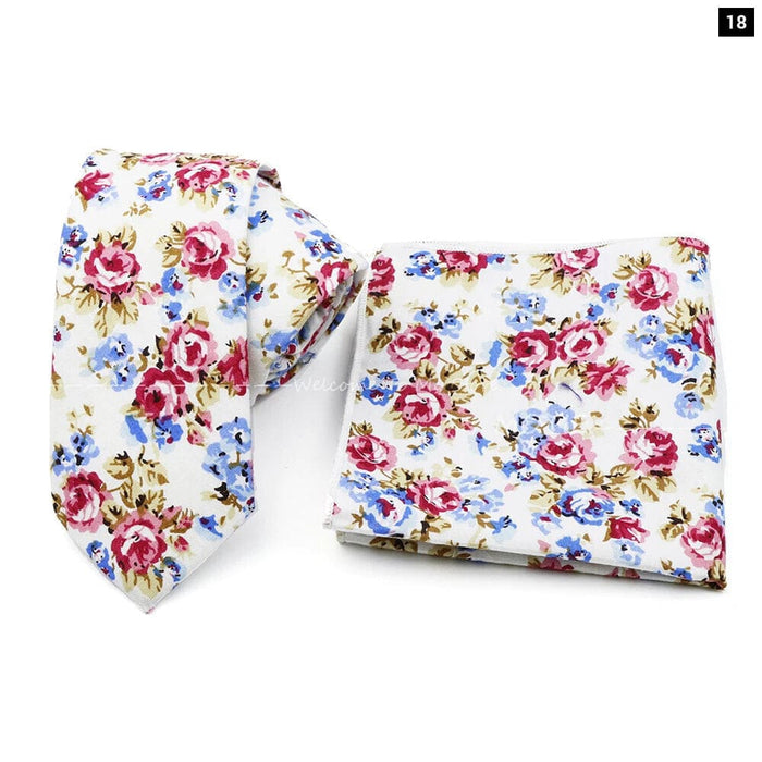 Floral Cotton Ties And Pocket Square Set For Business