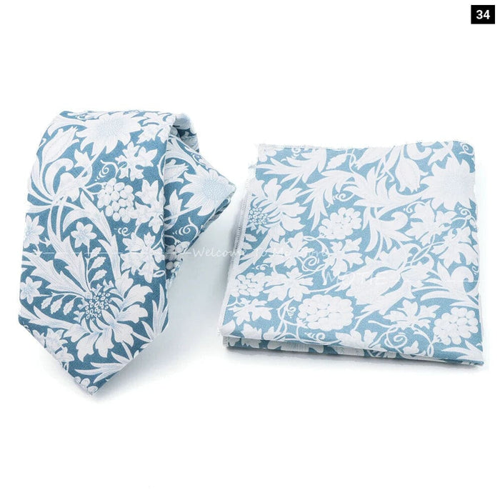 Floral Cotton Ties And Pocket Square Set For Business