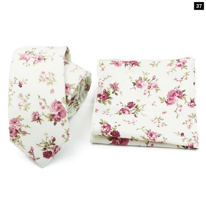 Floral Cotton Ties And Pocket Square Set For Business