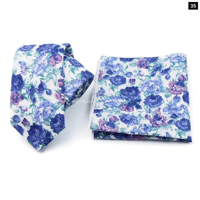 Floral Cotton Ties And Pocket Square Set For Business