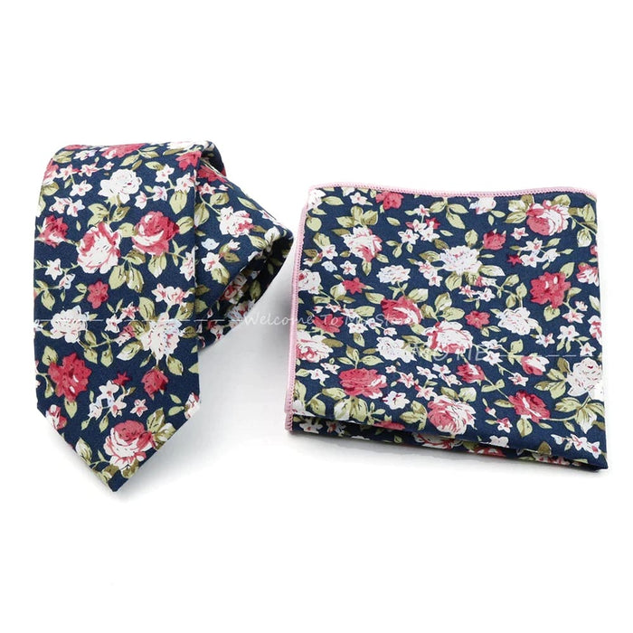 Floral Cotton Ties And Pocket Square Set For Business