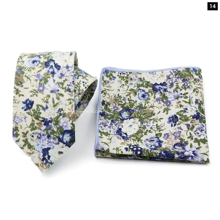 Floral Cotton Ties And Pocket Square Set For Business