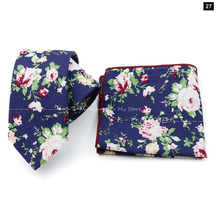 Floral Cotton Ties And Pocket Square Set For Business