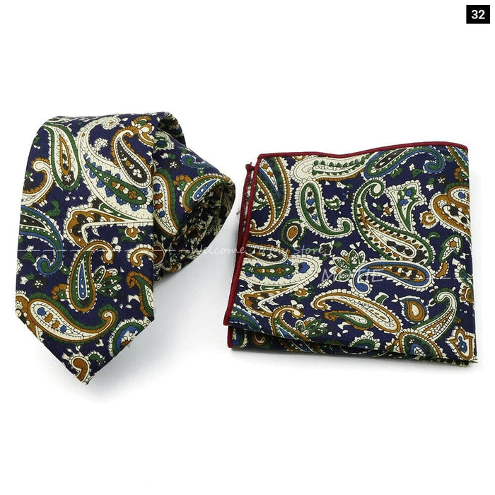 Floral Cotton Ties And Pocket Square Set For Business