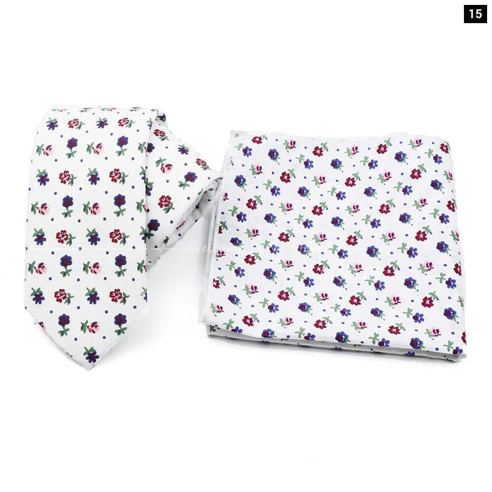 Floral Cotton Ties And Pocket Square Set For Business