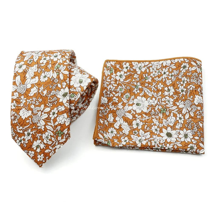 Floral Cotton Ties And Pocket Square Set For Business