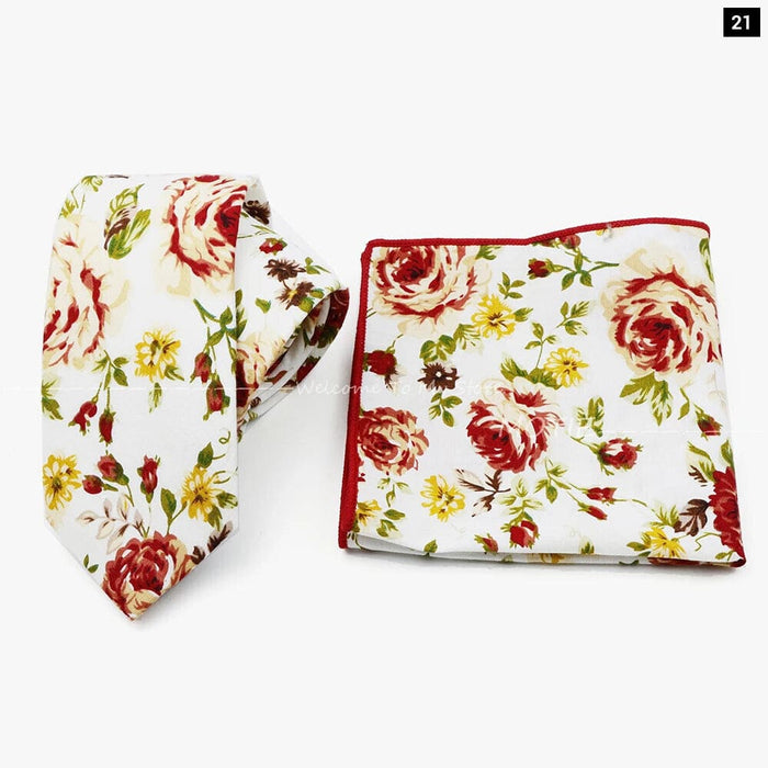 Floral Cotton Ties And Pocket Square Set For Business