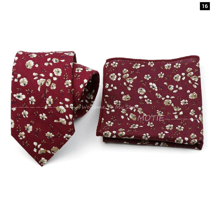 Floral Cotton Ties And Pocket Square Set For Business