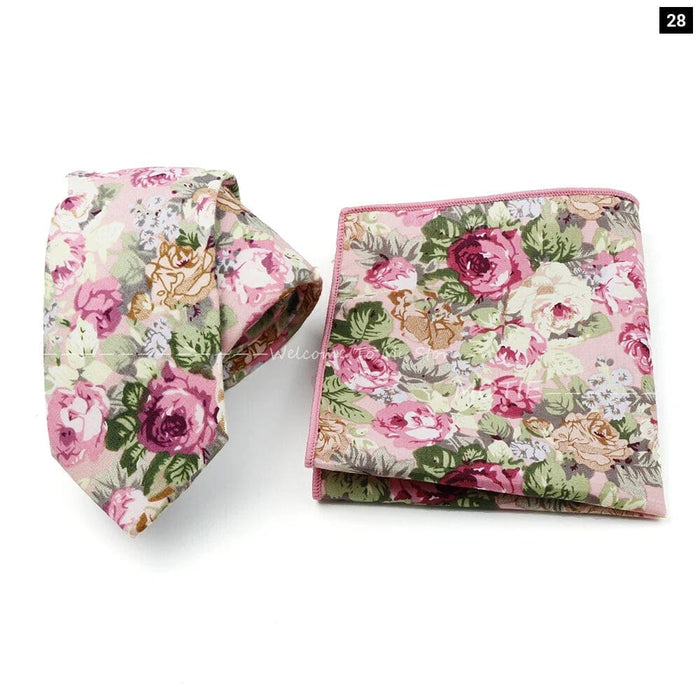 Floral Cotton Ties And Pocket Square Set For Business